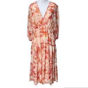 Melonie MIDI Dress NEW Medium Fall Floral Long Sleeve V Neck Tiered Sundress